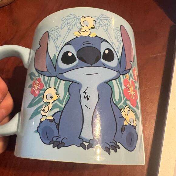 Stitch Mug with Baby Ducks Disney Disneyland Blue XL Coffee Cup Floral Tropical - Picture 6 of 8